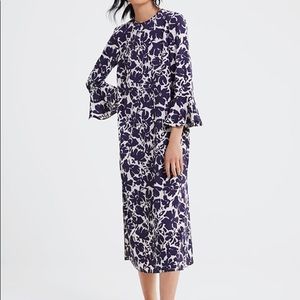 Zara Navy and White Floral Print Ruffle Detail Cocktail Dress